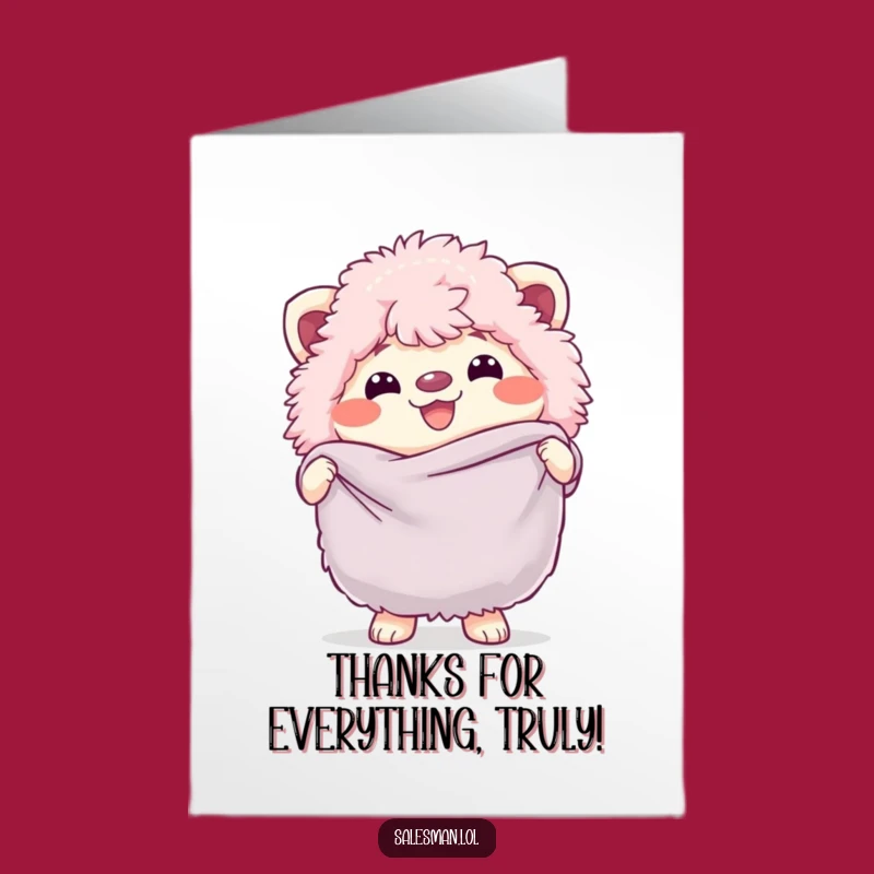 Free Printable Thank You Card: Fluffy Creature Grins with Fabric Swatch